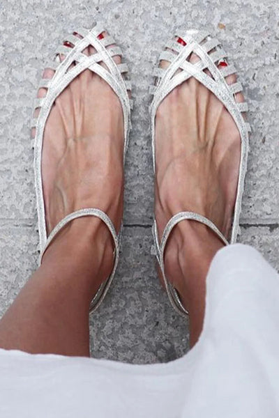 GIADA | Elegant woven ballet flats with ankle strap for a sophisticated style