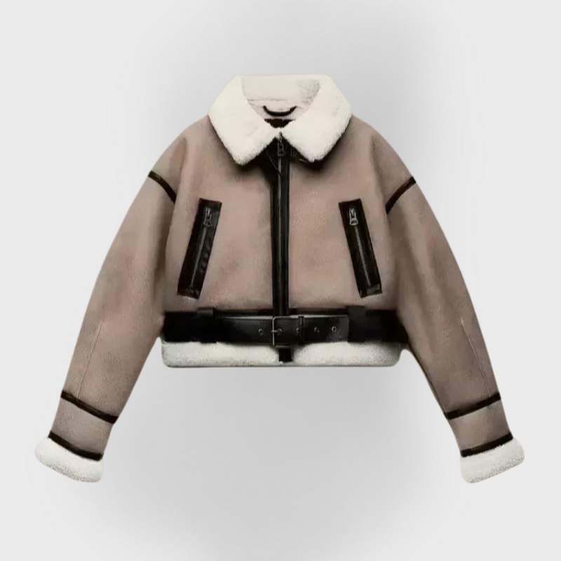 Pia | Versatile Khaki Leather Jacket