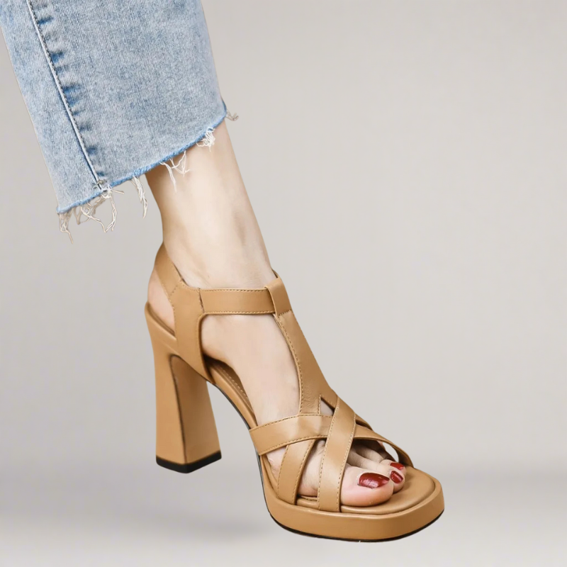 Amalfi | Artisan sandal in eco-leather with high heel