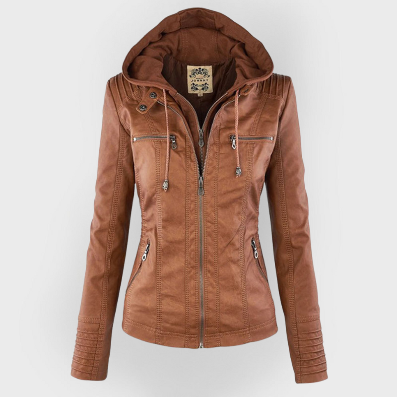 Pia | Modern Leather Jacket with Hood