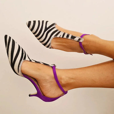 ISABELLA | Elegant zebra-print court shoe with refined purple heel