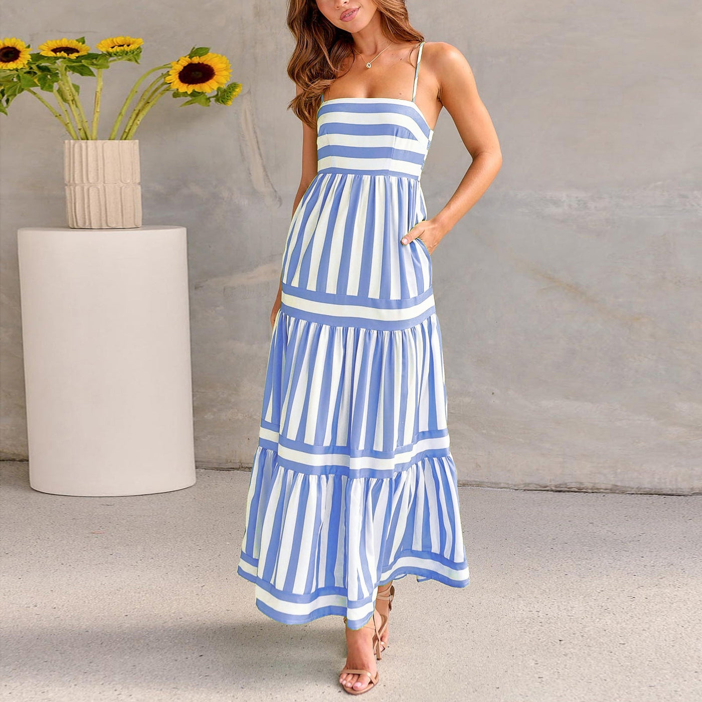 Marisol | Striped maxi dress with straps and pockets