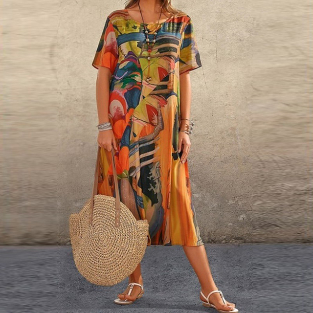 Serafina | Chic Midi Dress Featuring Abstract Print
