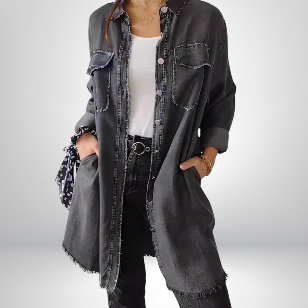 Liv - Long-sleeved denim jacket with classic collar
