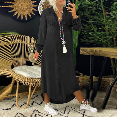 Ines - Long-Sleeved Maxi Dress in Denim