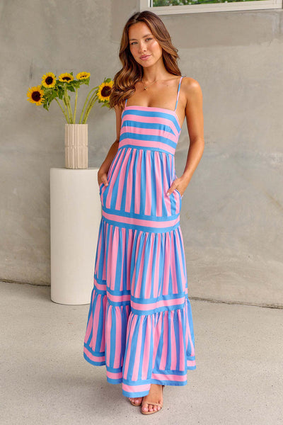 Marisol | Striped maxi dress with straps and pockets