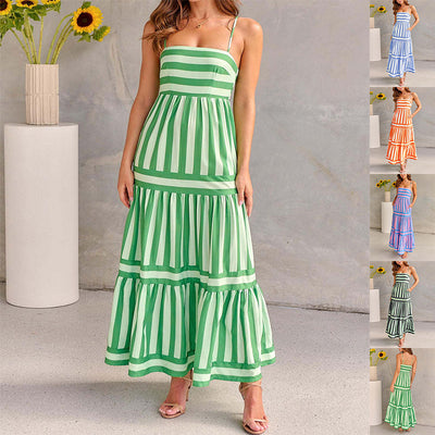 Marisol | Striped maxi dress with straps and pockets