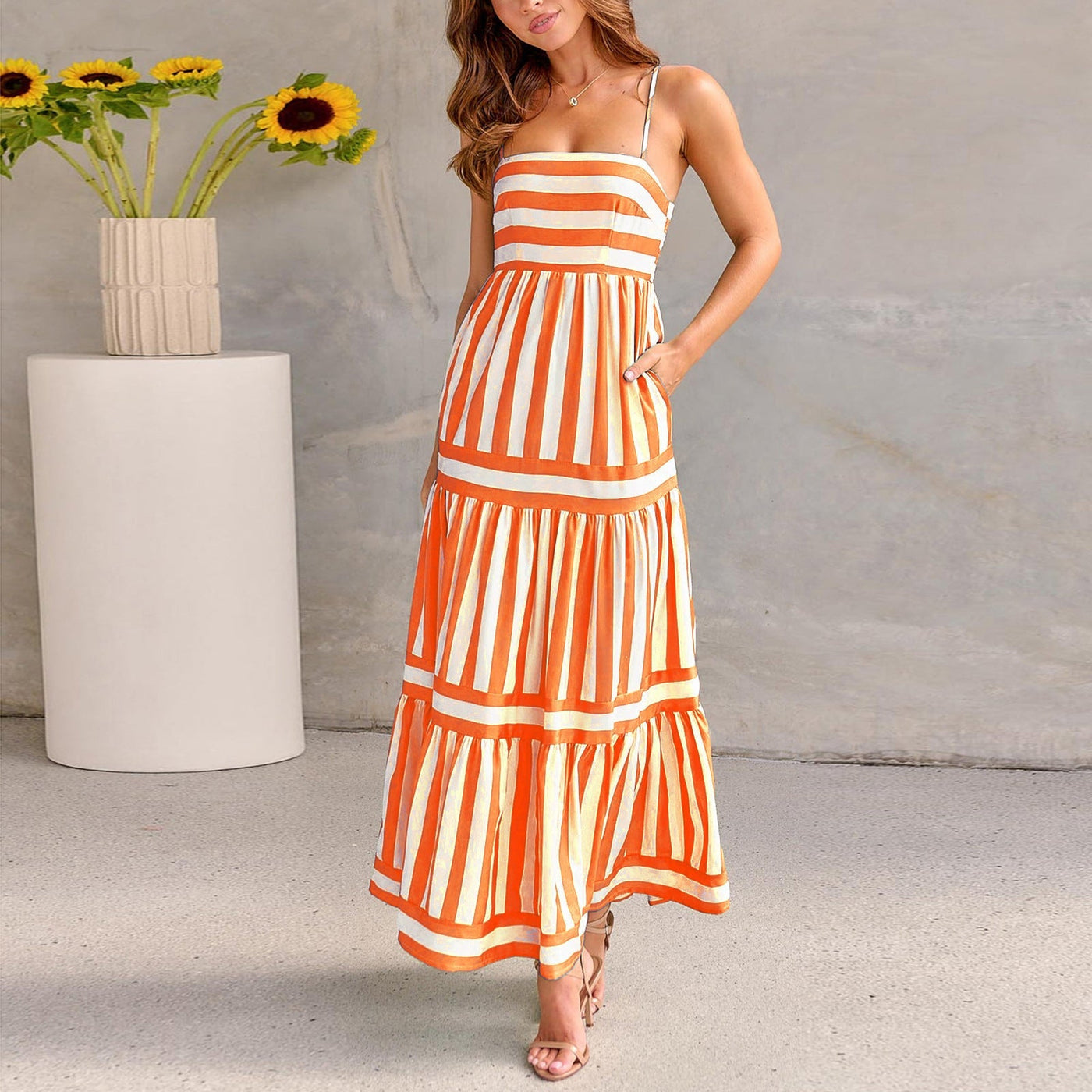 Marisol | Striped maxi dress with straps and pockets