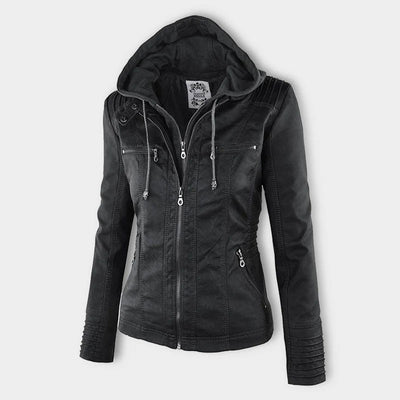 Pia | Modern Leather Jacket with Hood