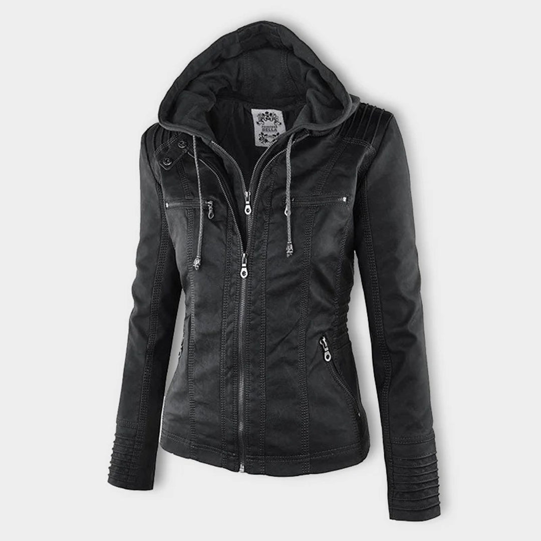 Franci | Stylish Leather Jacket with Hood