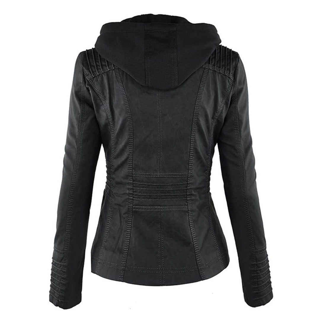 Pia | Modern Leather Jacket with Hood
