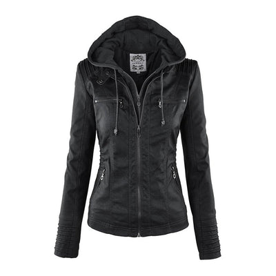 Pia | Modern Leather Jacket with Hood