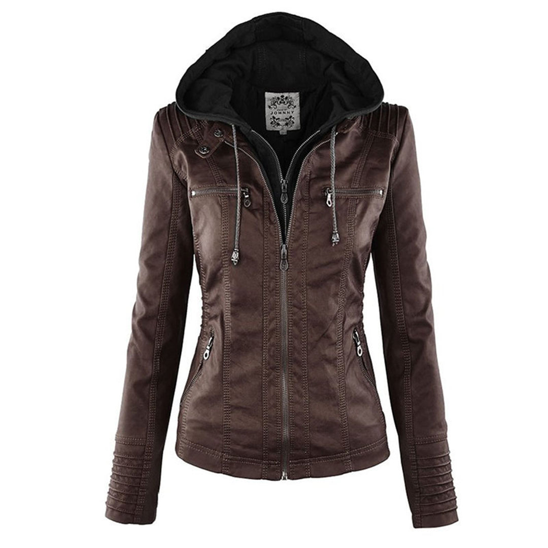 Pia | Modern Leather Jacket with Hood