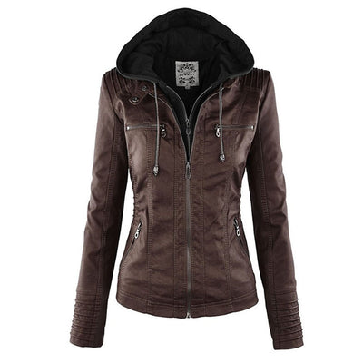 Pia | Modern Leather Jacket with Hood