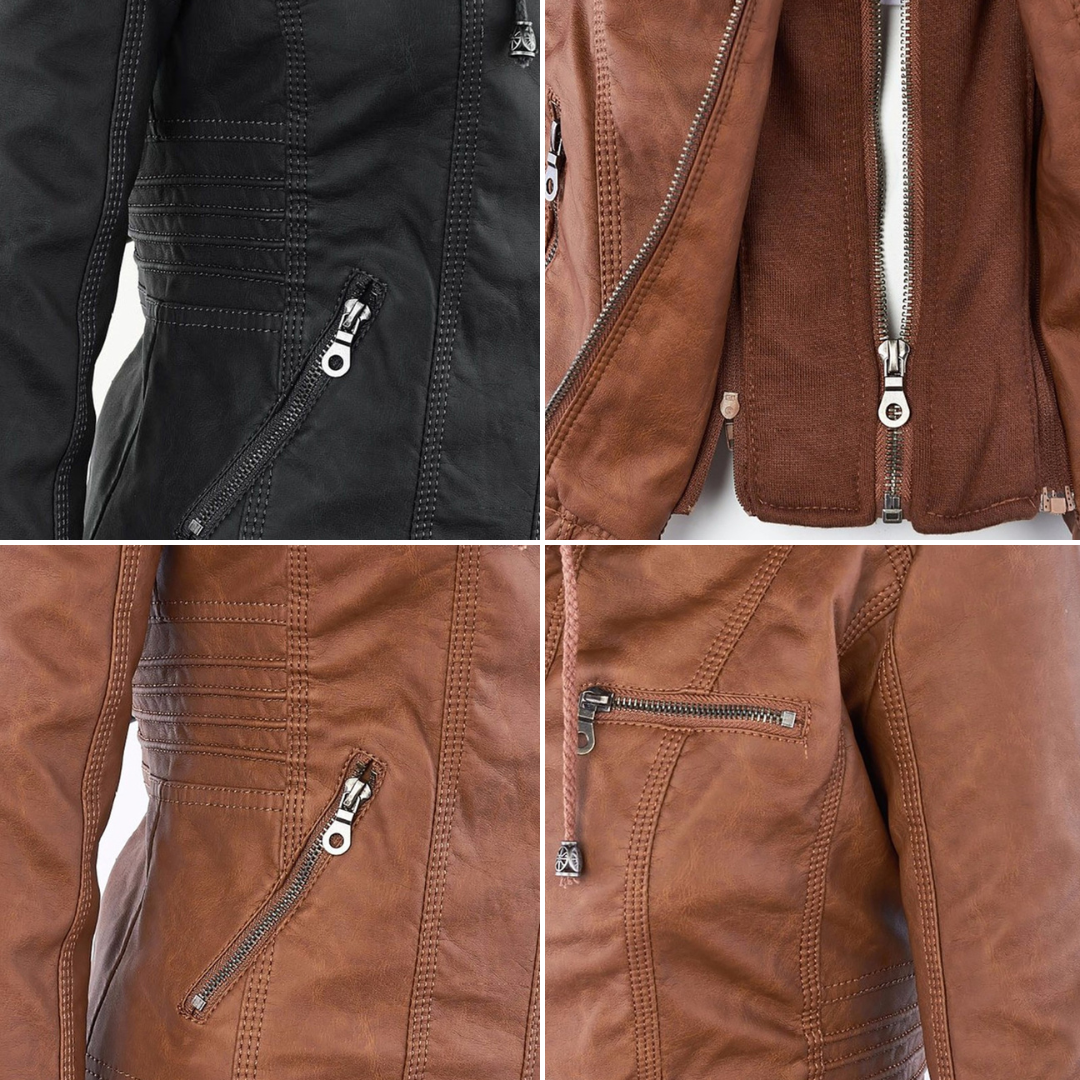 Pia | Modern Leather Jacket with Hood