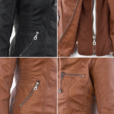 Pia | Modern Leather Jacket with Hood