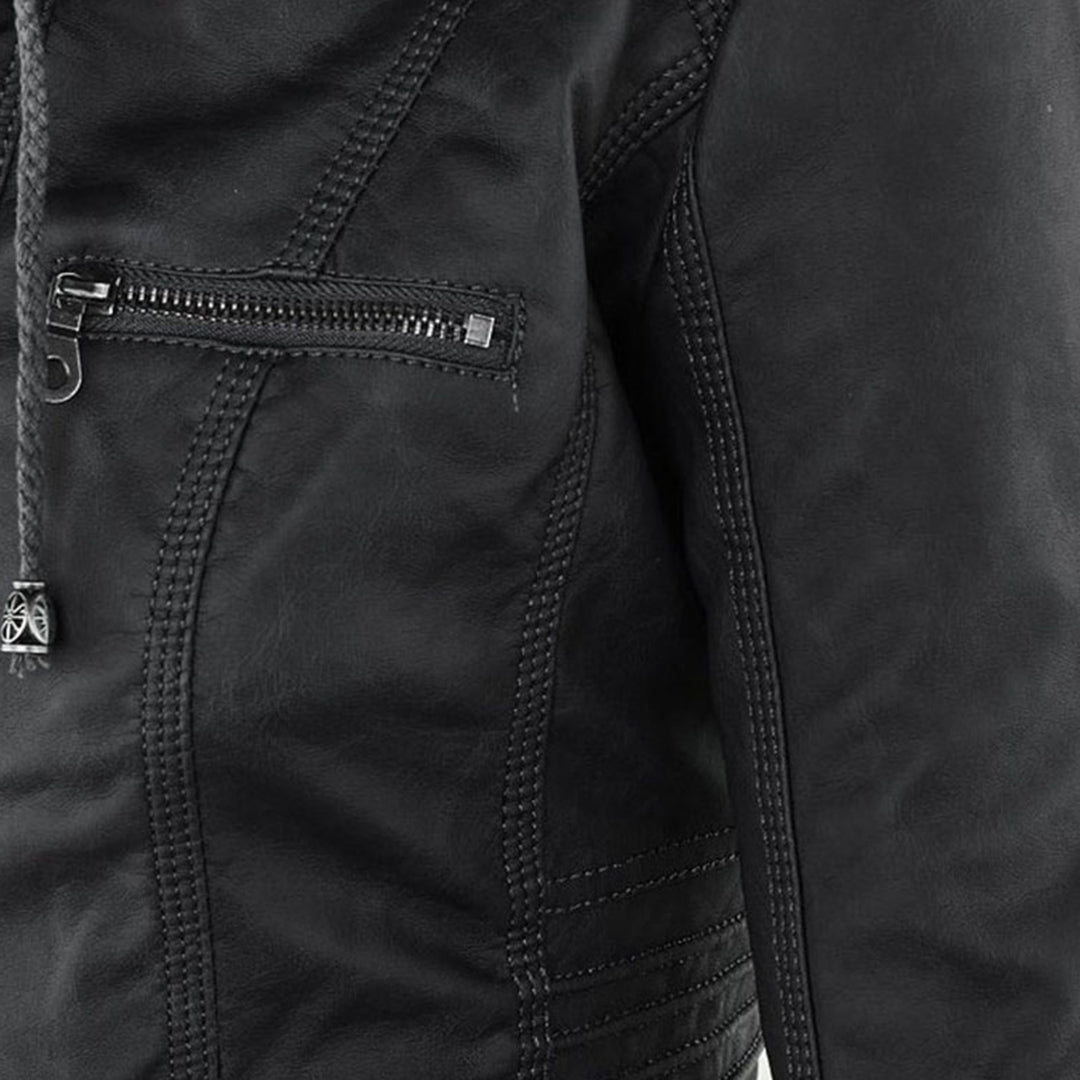 Pia | Modern Leather Jacket with Hood