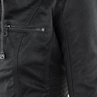Pia | Modern Leather Jacket with Hood