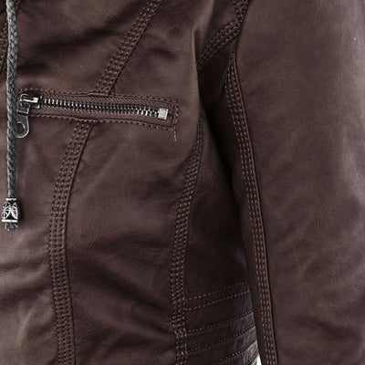 Pia | Modern Leather Jacket with Hood