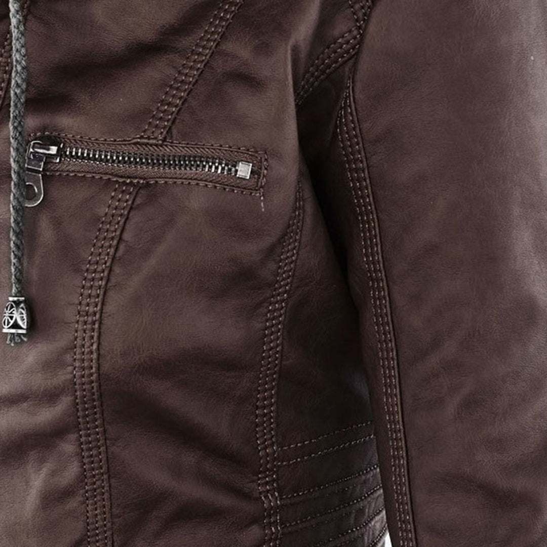 Franci | Stylish Leather Jacket with Hood