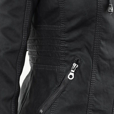 Pia | Modern Leather Jacket with Hood