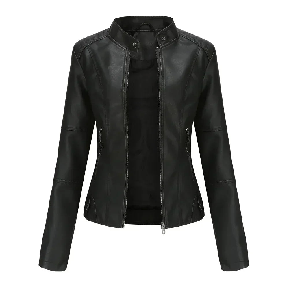 Pia | Minimalist Smooth Leather Jacket