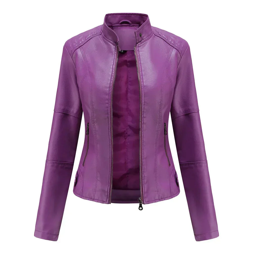 Pia | Minimalist Smooth Leather Jacket
