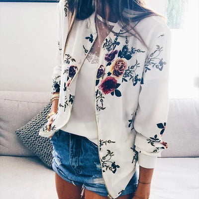 Hazel | Trendy Floral Print Bomber Jacket