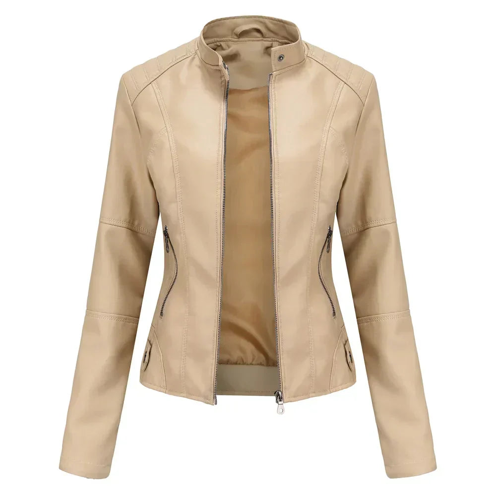 Pia | Minimalist Smooth Leather Jacket
