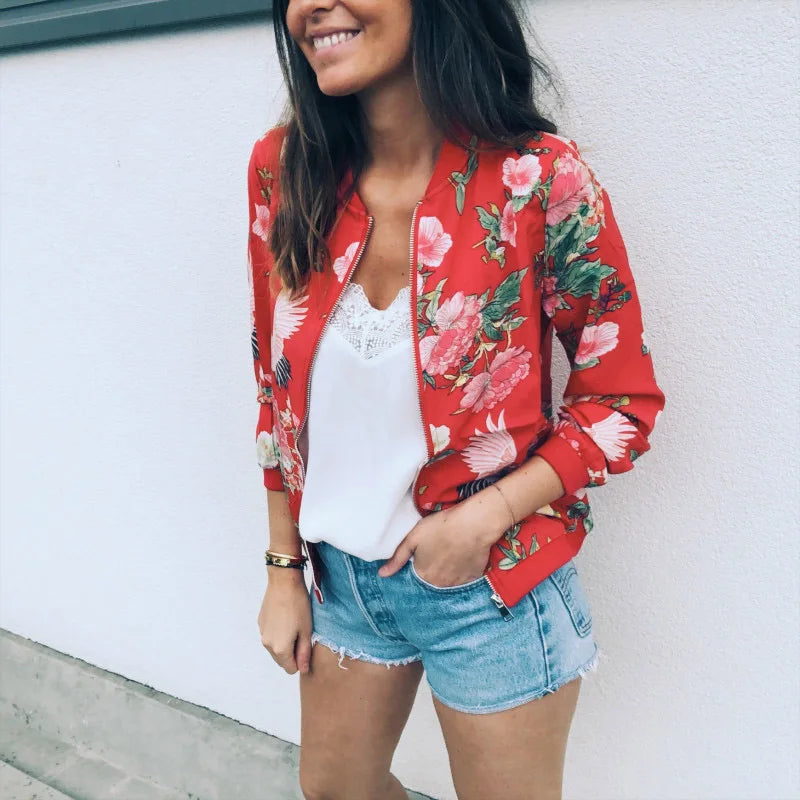 Hazel | Trendy Floral Print Bomber Jacket