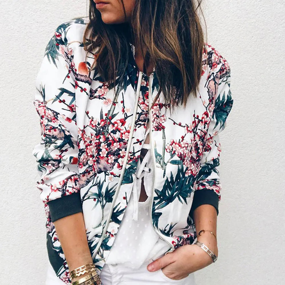 Hazel | Trendy Floral Print Bomber Jacket