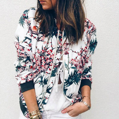 Hazel | Trendy Floral Print Bomber Jacket