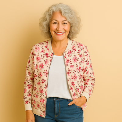Hazel | Trendy Floral Print Bomber Jacket