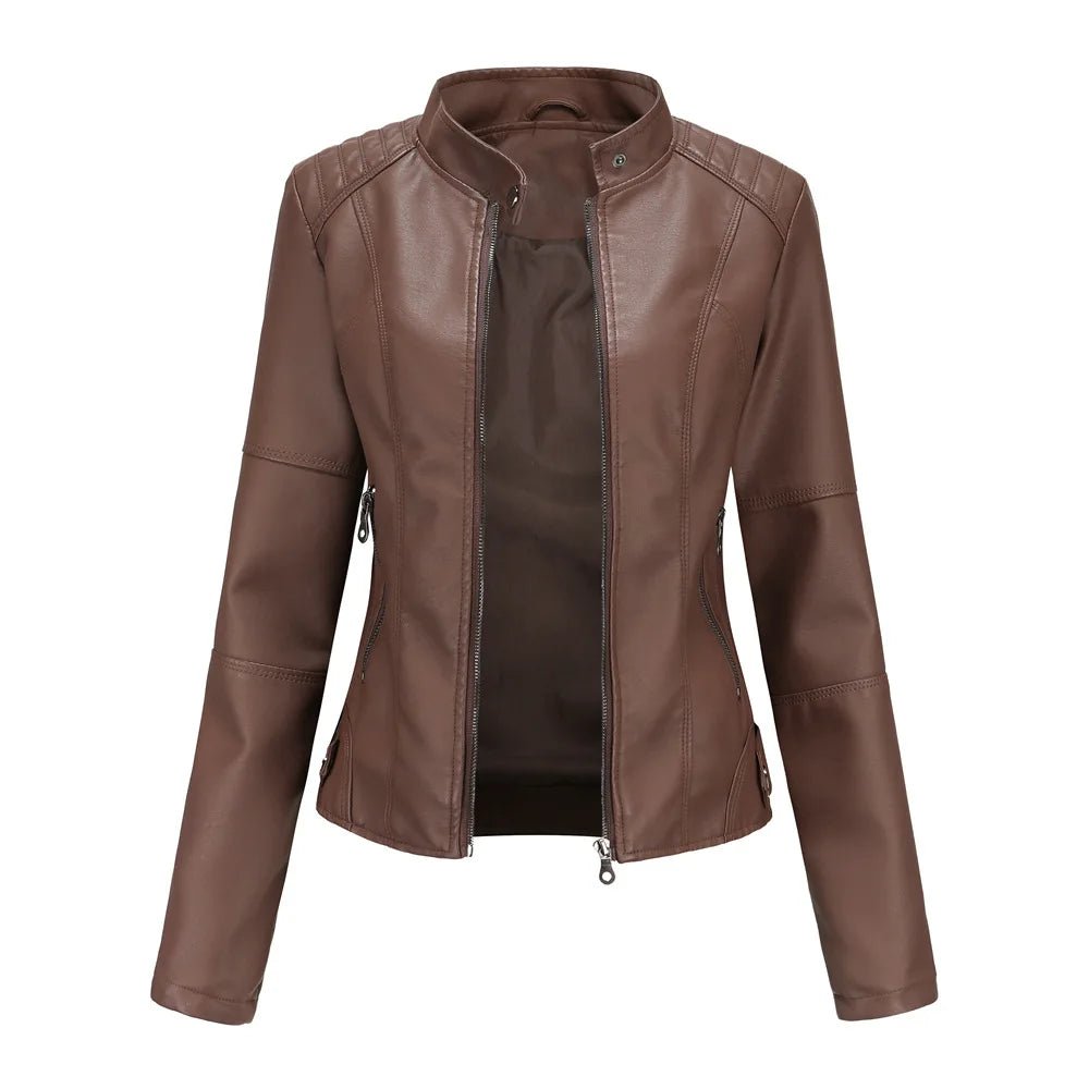 Pia | Minimalist Smooth Leather Jacket
