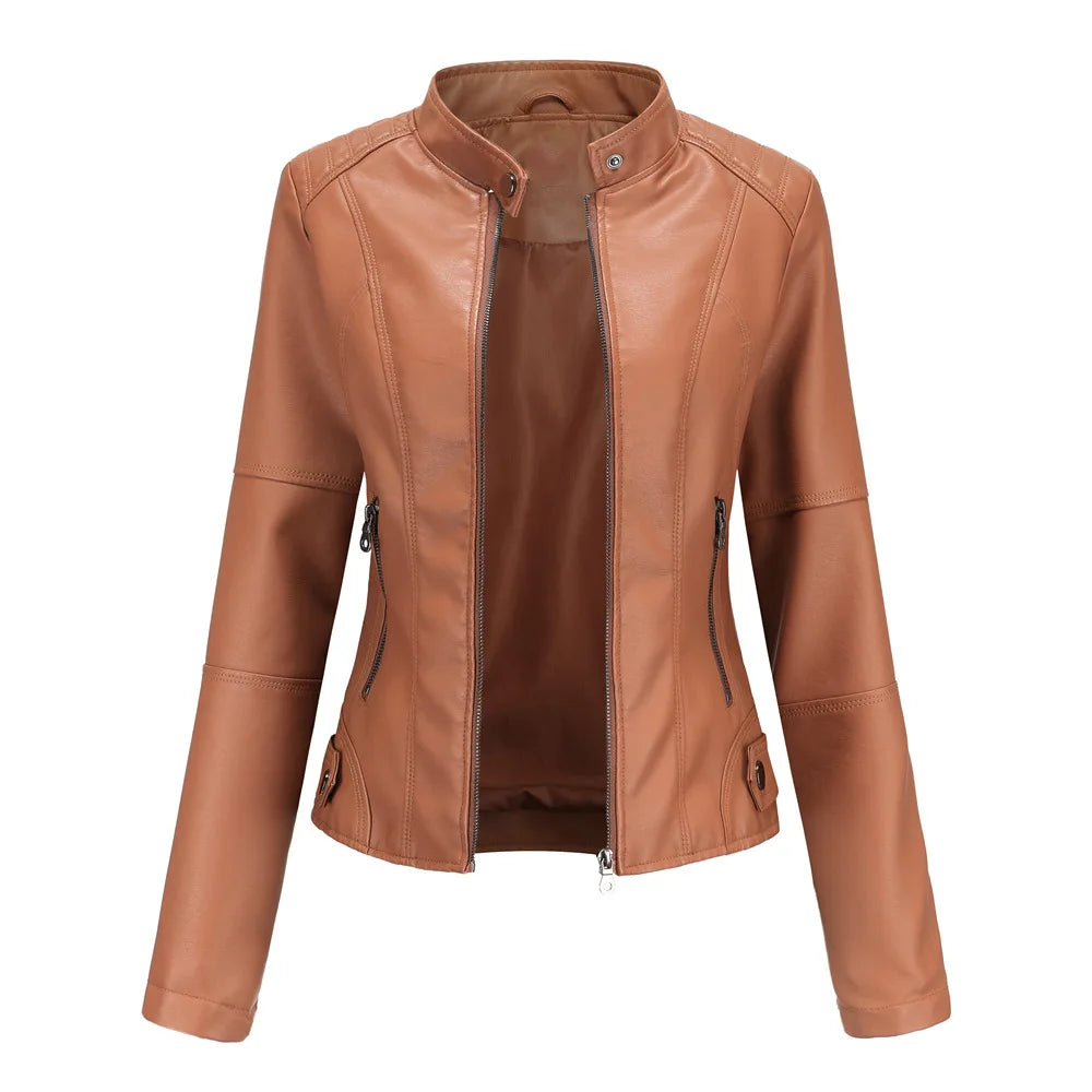 Pia | Minimalist Smooth Leather Jacket