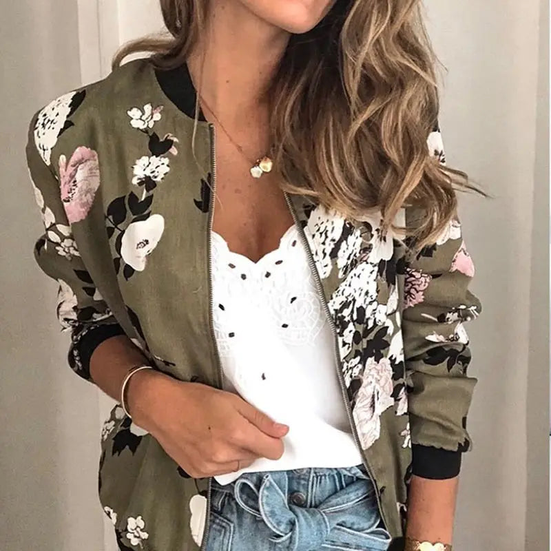 Hazel | Trendy Floral Print Bomber Jacket