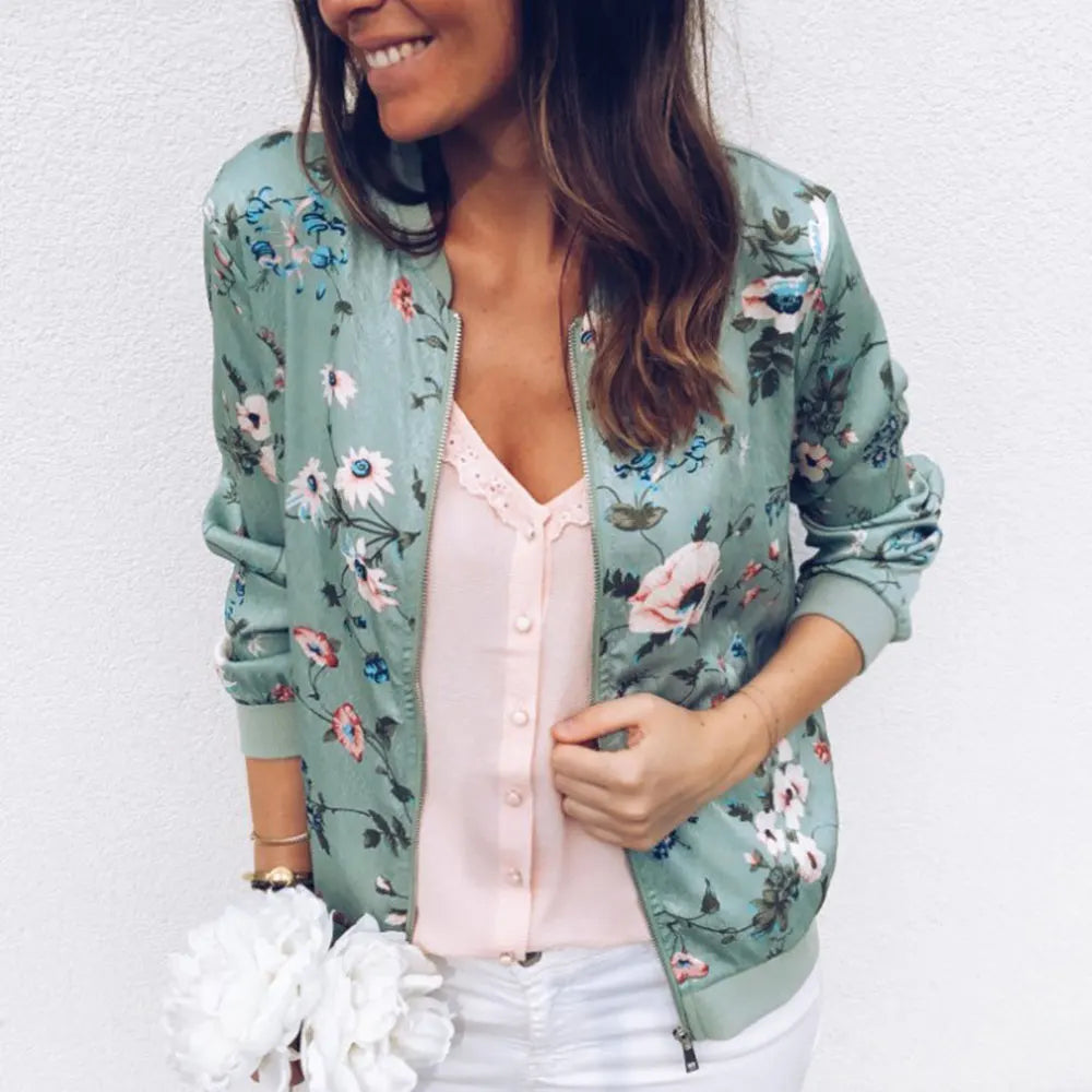 Hazel | Trendy Floral Print Bomber Jacket