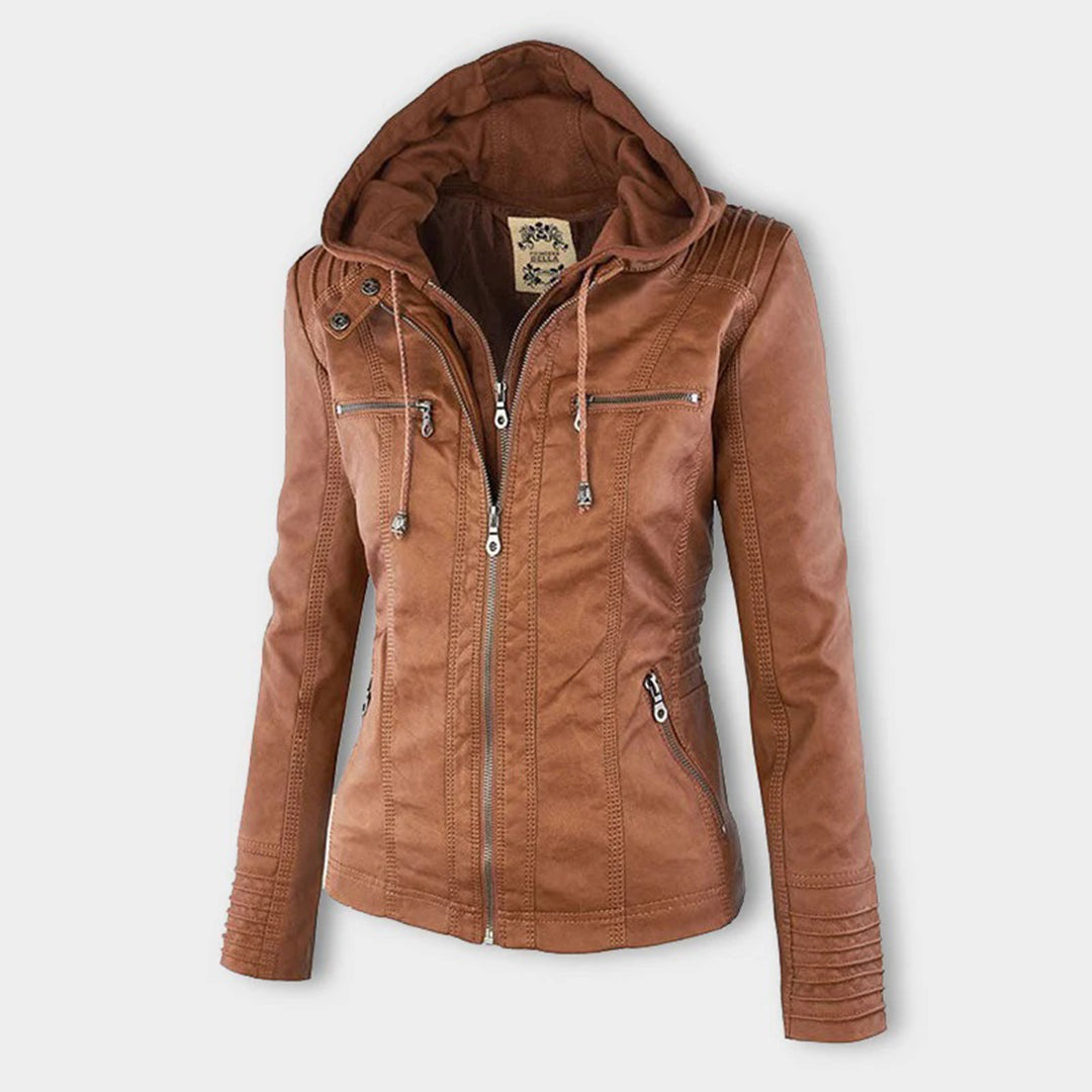 Pia | Modern Leather Jacket with Hood