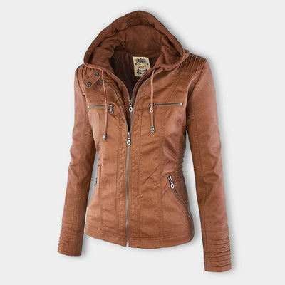 Franci | Stylish Leather Jacket with Hood