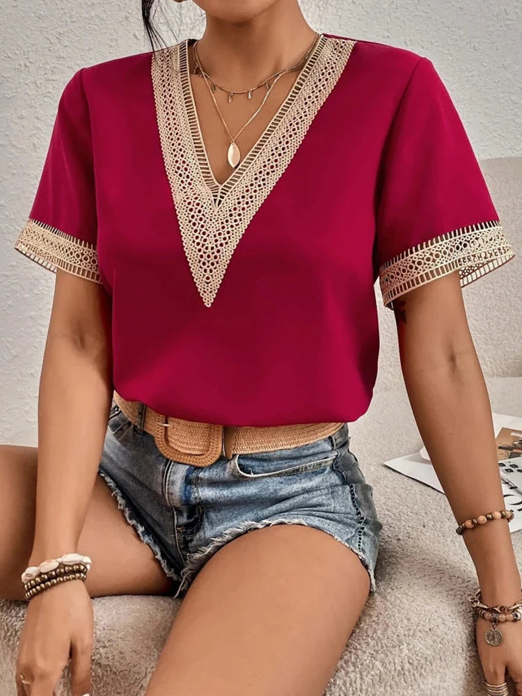 Davina | Chic Blouse Featuring Exquisite Lace Accents