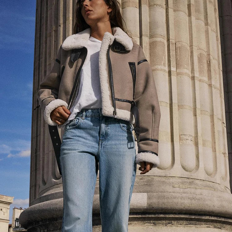Pia | Versatile Khaki Leather Jacket