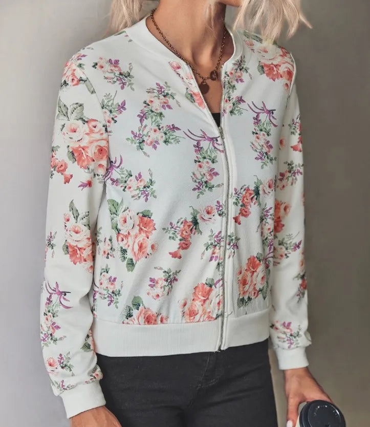 Hazel | Trendy Floral Print Bomber Jacket