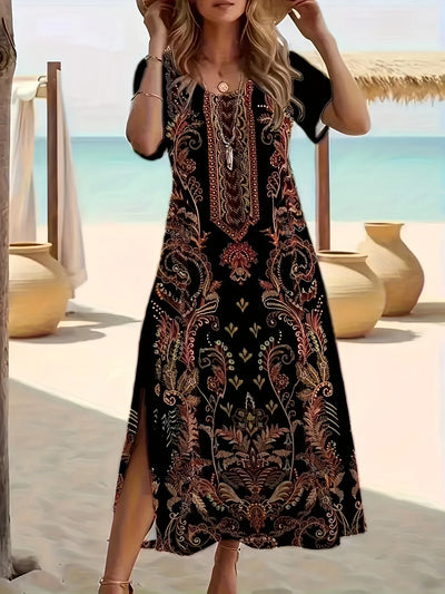 Ebony | Lightweight Dress Featuring Artistic Print
