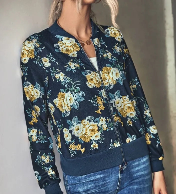 Hazel | Trendy Floral Print Bomber Jacket