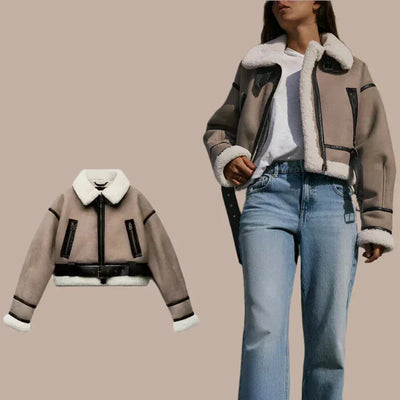 Pia | Versatile Khaki Leather Jacket