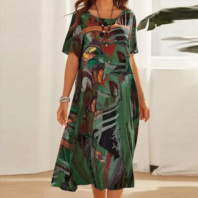 Serafina | Chic Midi Dress Featuring Abstract Print