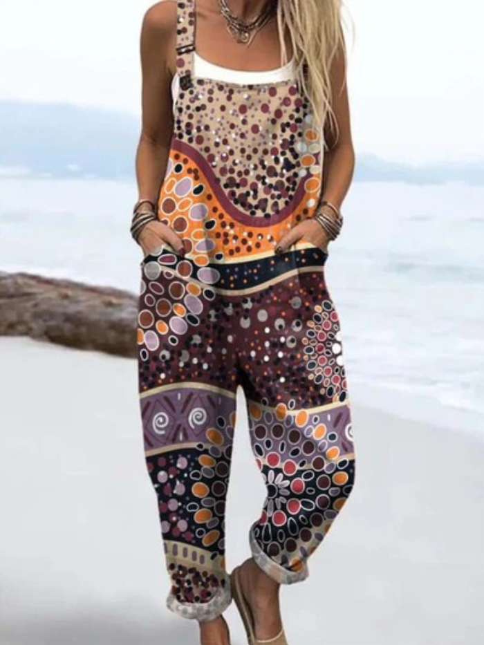 Robinson Luxe House | Women's Vintage Wide-Leg Jumpsuit with Geometric Pattern and Artistic Prints