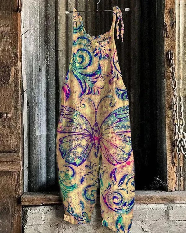 Vintage Women's Jumpsuit with Butterfly Print - Comfort and Style for Every Occasion