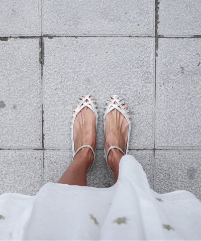 GIADA | Elegant woven ballet flats with ankle strap for a sophisticated style