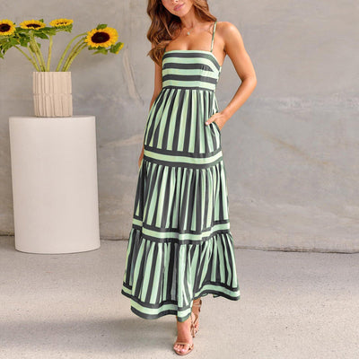 Marisol | Striped maxi dress with straps and pockets